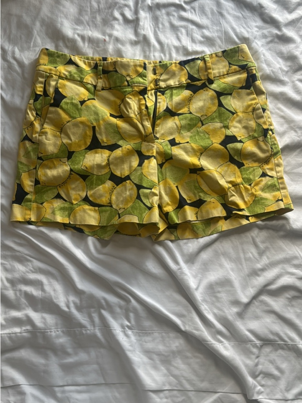 Ann Taylor Yellow Lemon-Print Jean Shorts with Green Accents